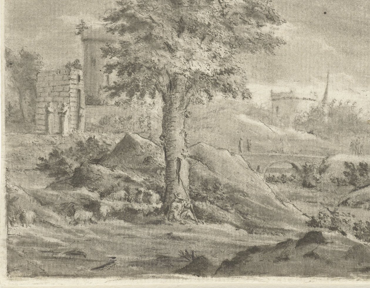 Landscape with Shepherd and Sheep by Jurriaan Cootwijck
