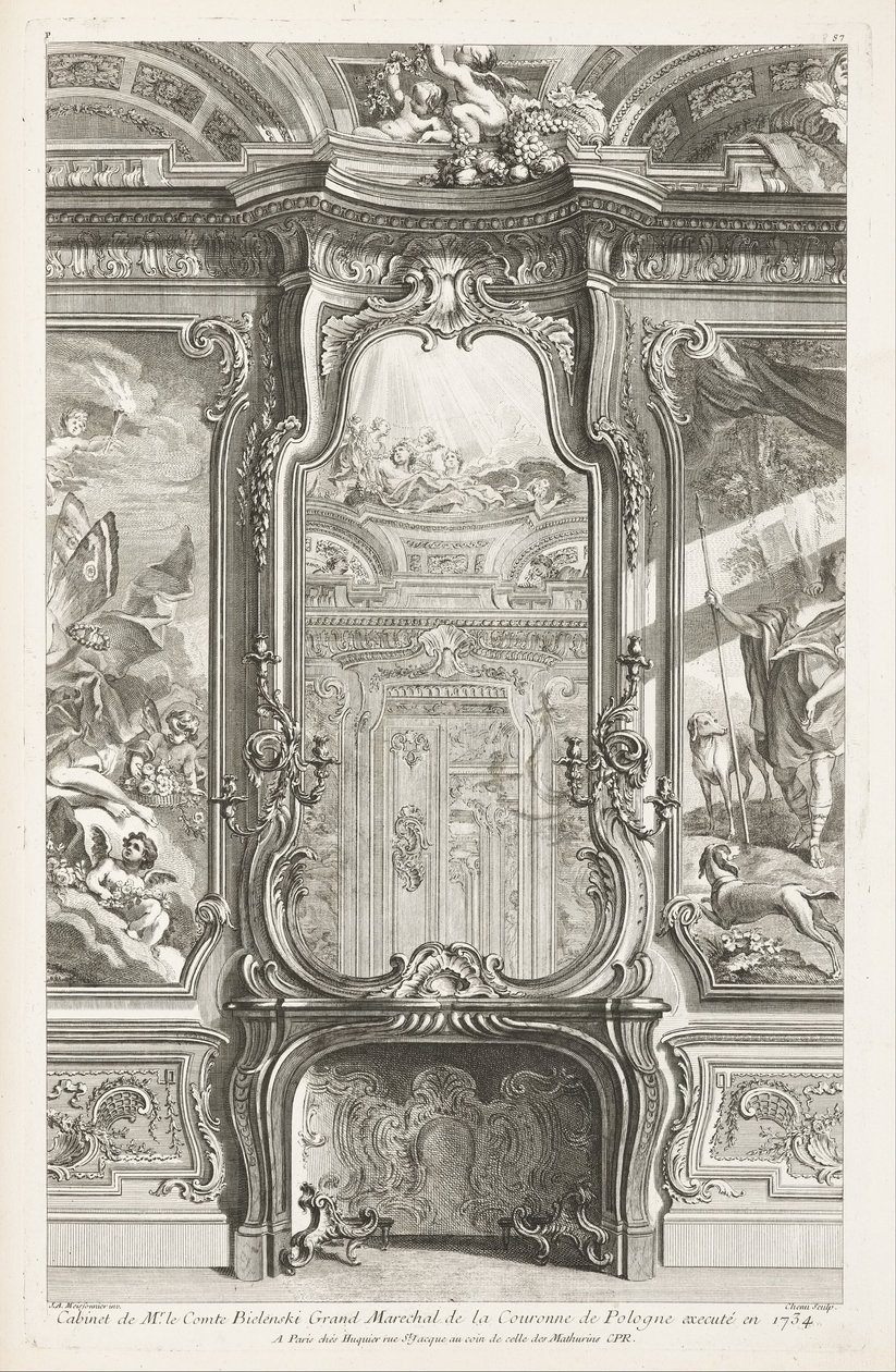 Cabinet of Mr. Count Bielenski Grand Marshal of the Crown of Poland executed in 1734; Chimney... by Juste Aurèle Meissonnier
