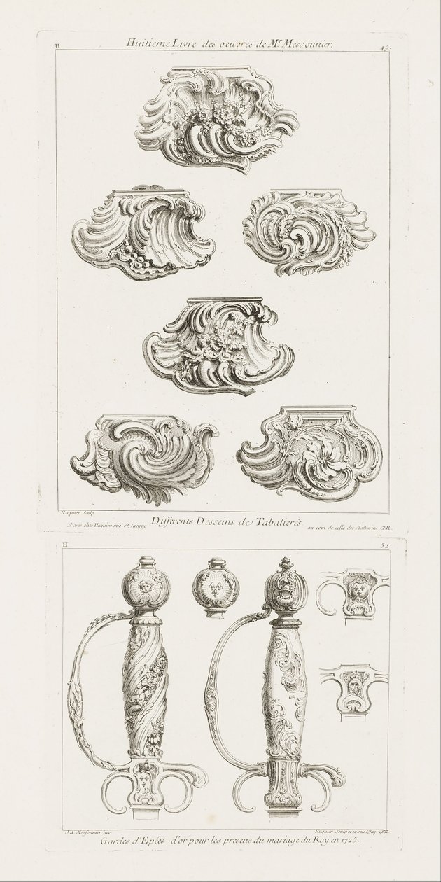 Different Designs for Snuff Boxes, p. 49 in Oe... by Juste Aurèle Meissonnier