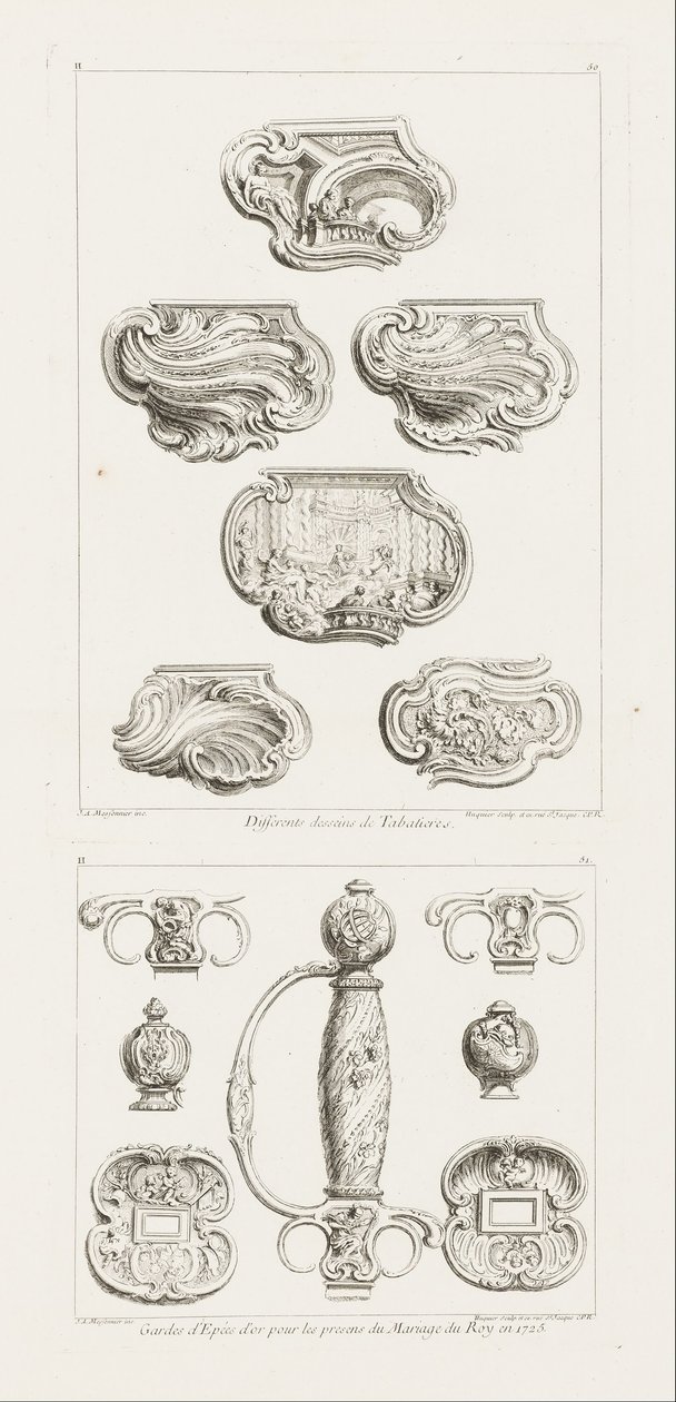 Different Designs for Snuff Boxes, Second Plate by Juste Aurèle Meissonnier