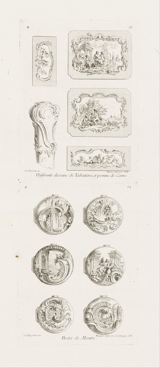 Different Designs for Snuffboxes and Cane Handles, Fifth Plate by Juste Aurèle Meissonnier