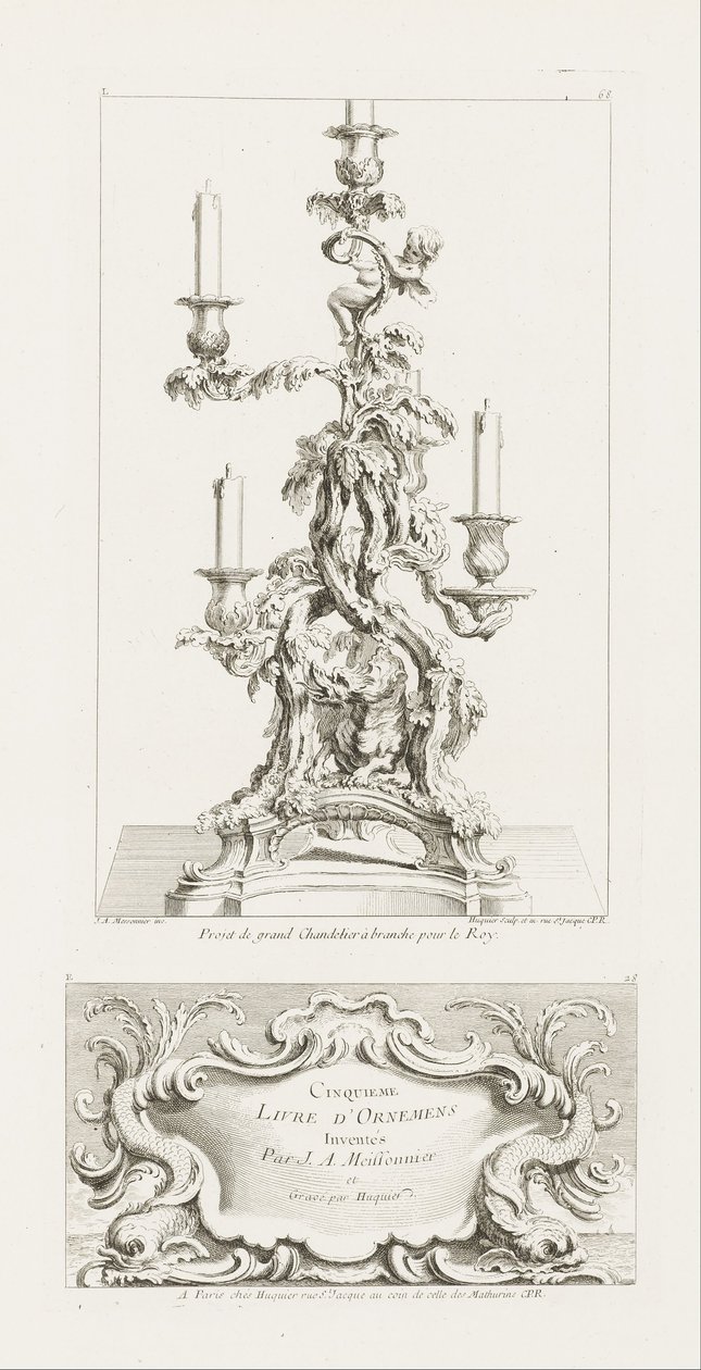 Project of a Large Branch Chandelier for the King, Five-Branch Chandelier with a Dragon, 2nd Plate by Juste Aurèle Meissonnier