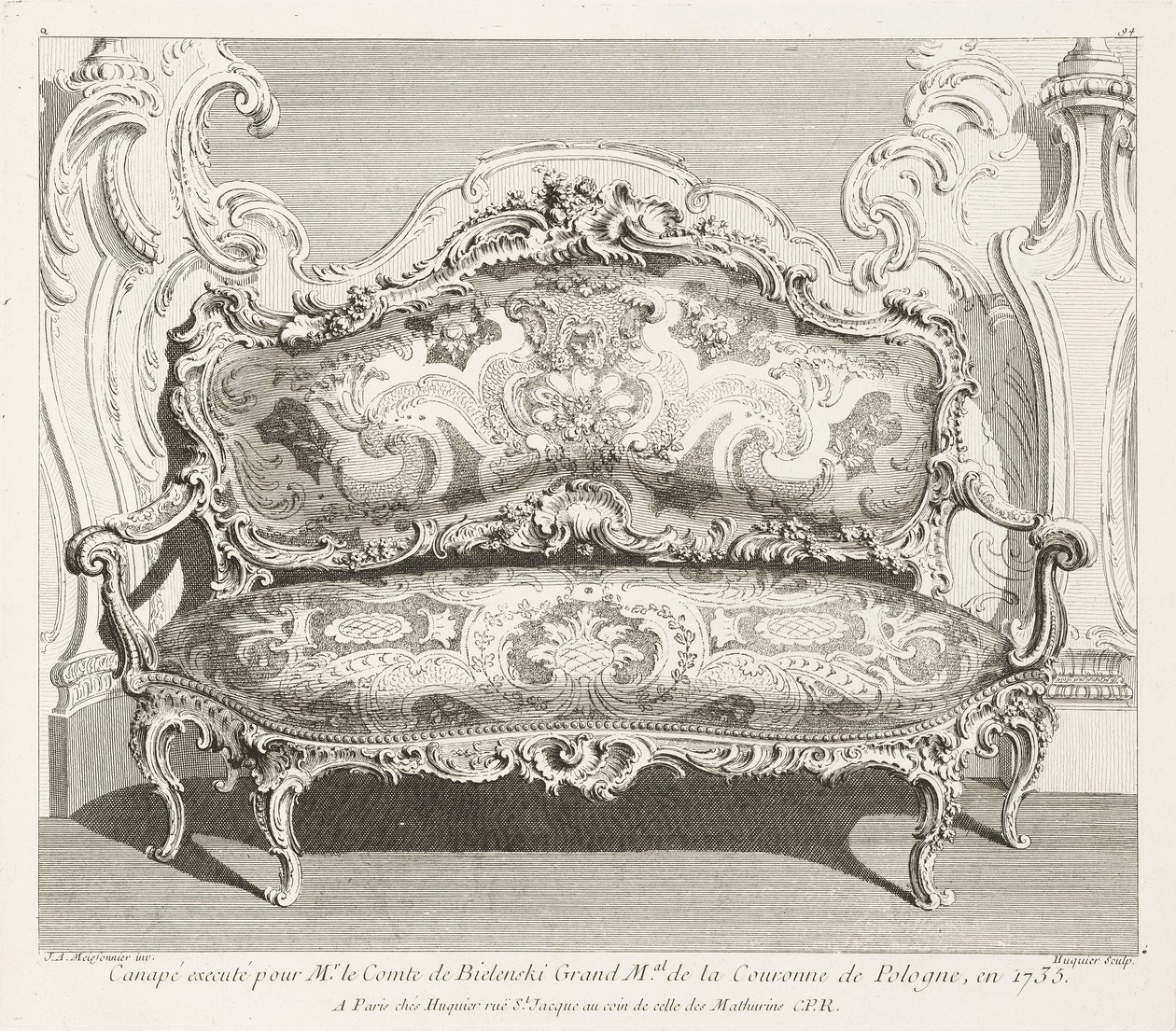 Sofa executed for Count Bielinski, Grand Marshal of the Crown of Poland, in 1735, 4th Plate by Juste Aurèle Meissonnier