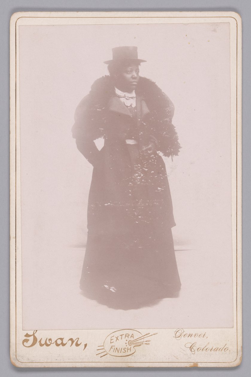 Cabinet Card of an Unidentified Woman Wearing a Top Hat and a Fur Stole by Justus C. Swan