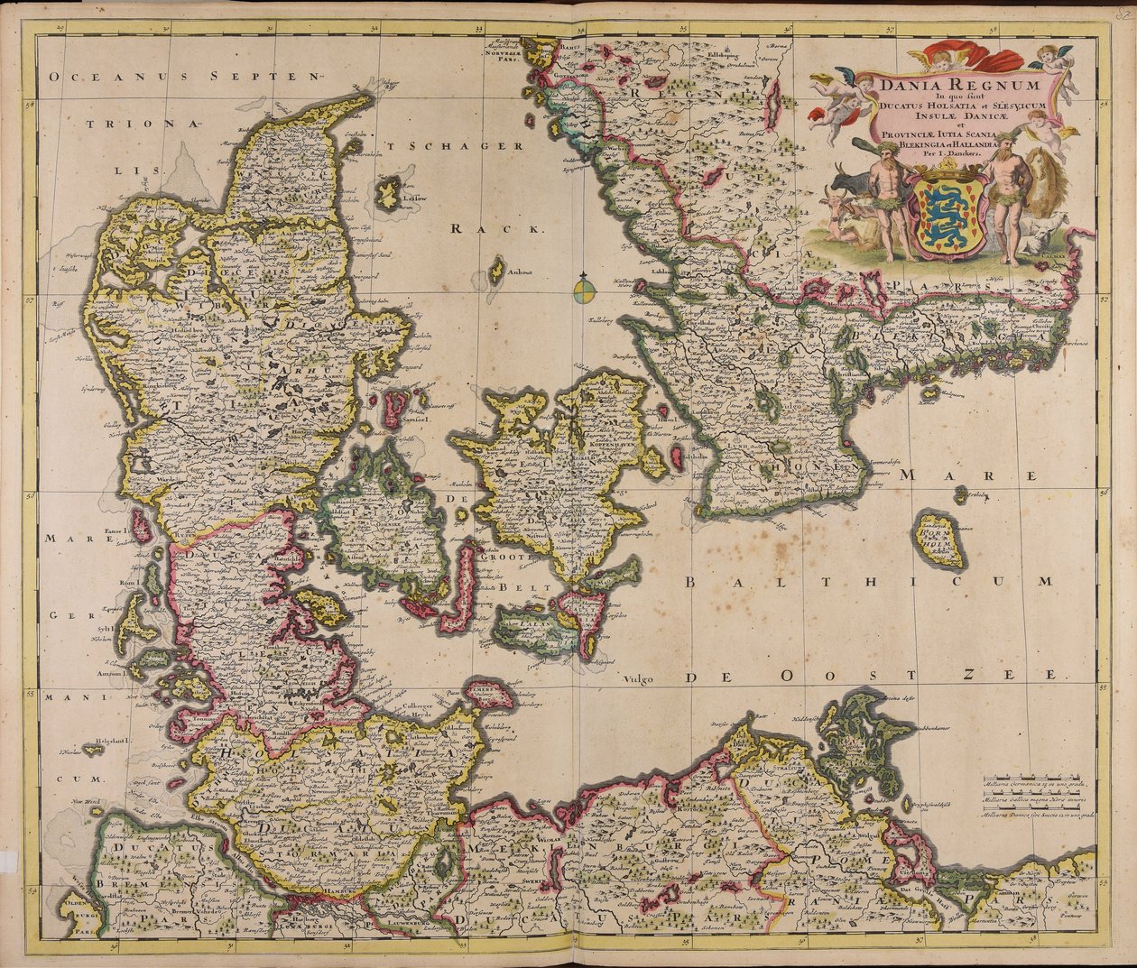 Kingdom of Denmark: Including Duchies of Holstein and Schleswig, Danish Islands, and Provinces of Jutland, Scania, Blekinge, and Halland by Justus Danckerts