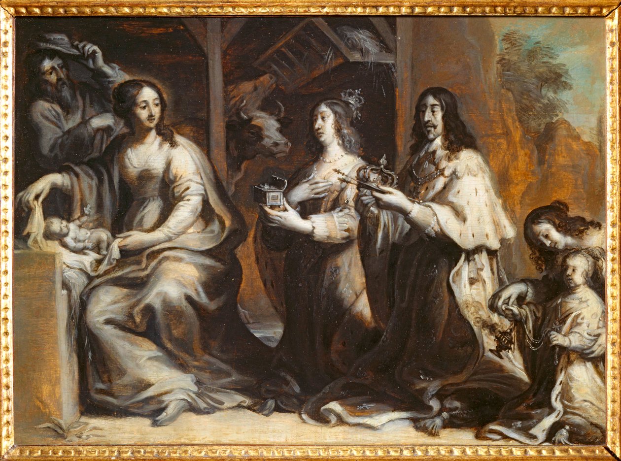 Louis XIII, Anne of Austria and the Dauphin praying before the Holy Family by Justus van Egmont
