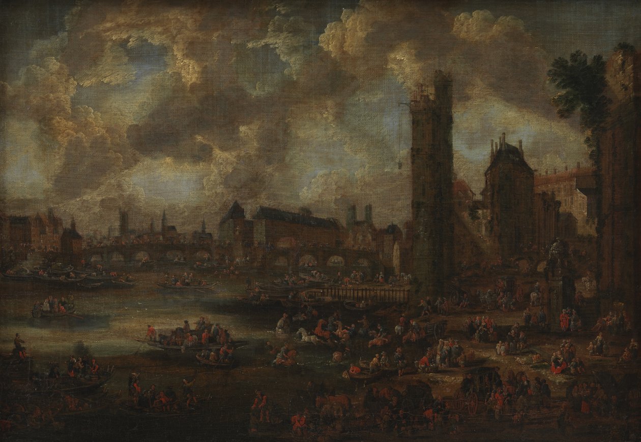 View of Paris by the Seine with Many Figures by KMS 761 Ubekendt
