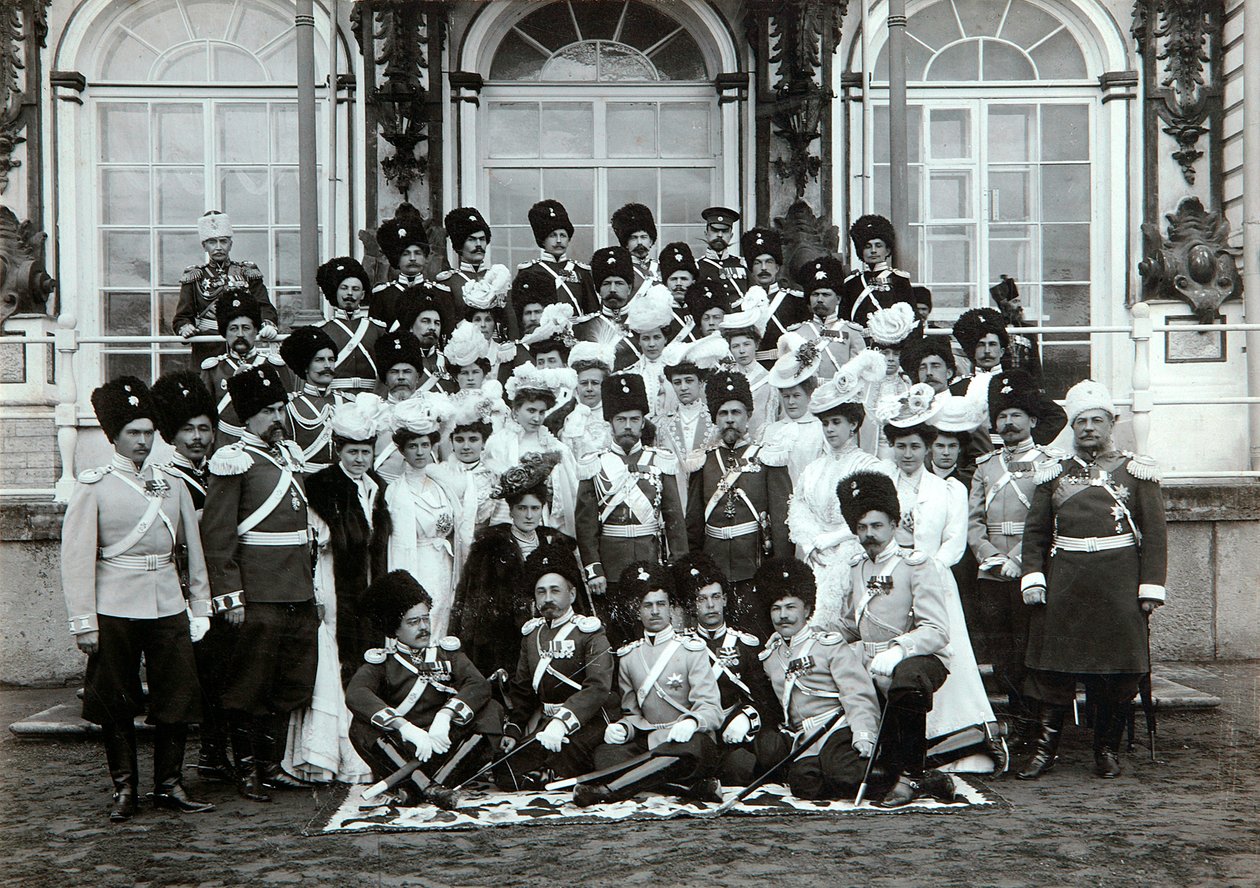 Russian Imperial family outside the Catherine Palace, Tsarskoye Selo, Russia by K. von Hahn