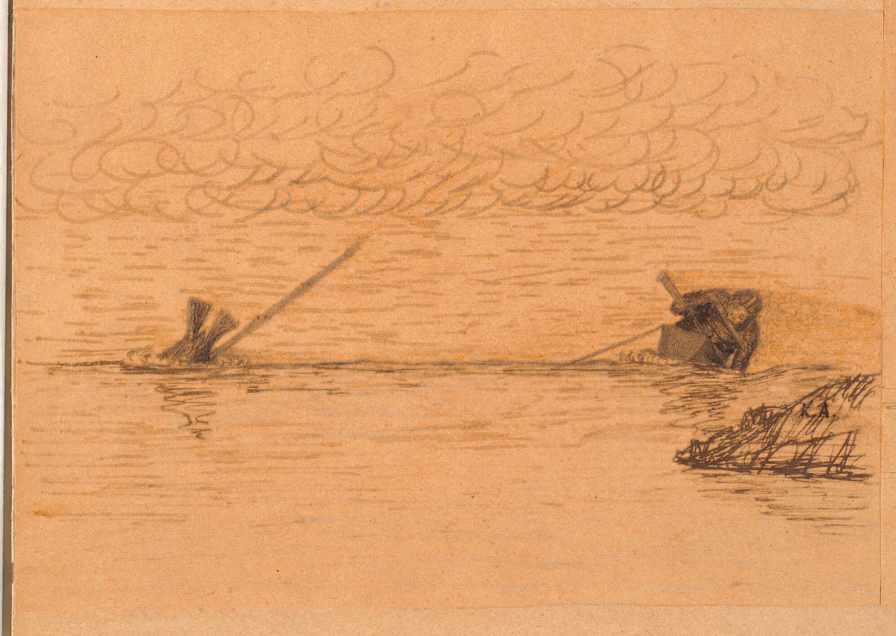 Kayak Man Harpooning a Diving Seal by Kaarale Andreassen