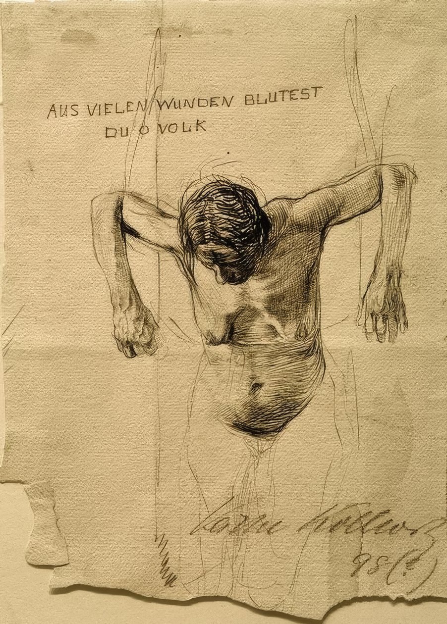 Aktstudie zur Radierung Aus vielen Wunden blutest du, o Volk by Käthe Kollwitz