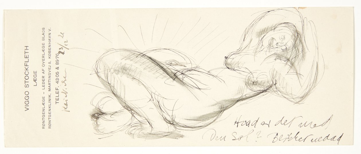 Nude reclining girl with hands under neck by Kai Nielsen