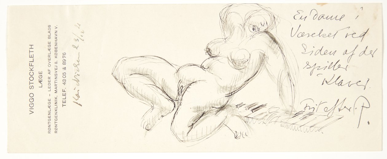 Naked Girl Sitting Reclined on the Keys of a Piano by Kai Nielsen