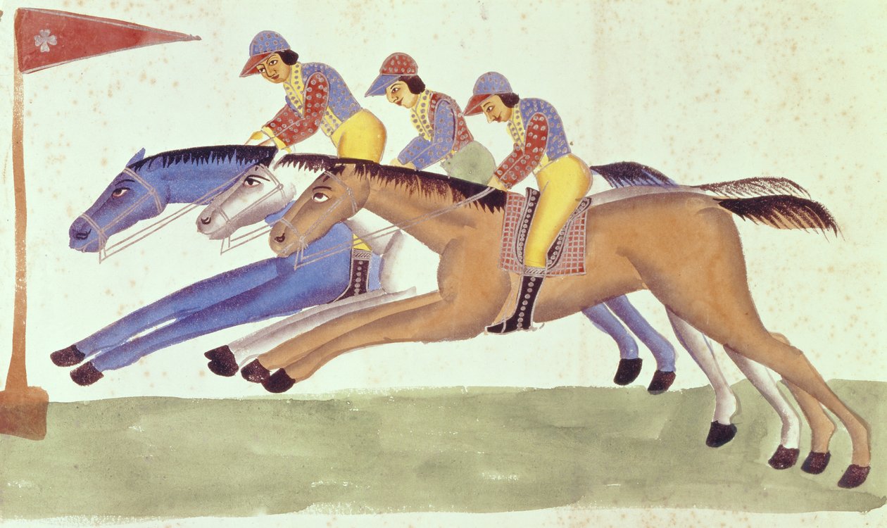 Horse Racing in Bengal by Kalighat School