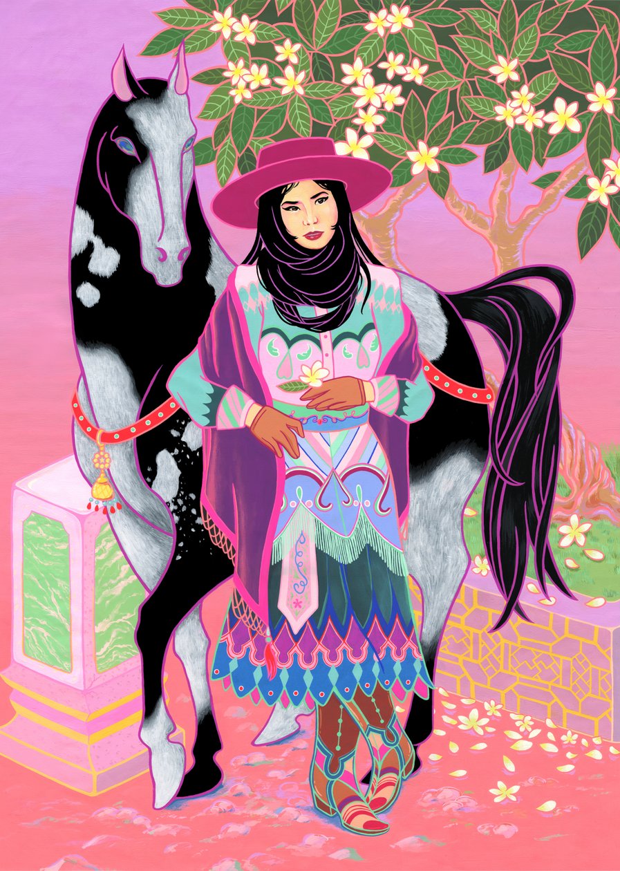 Cantones Cowgirl Waiting Under Plumeria by Kam Tsz