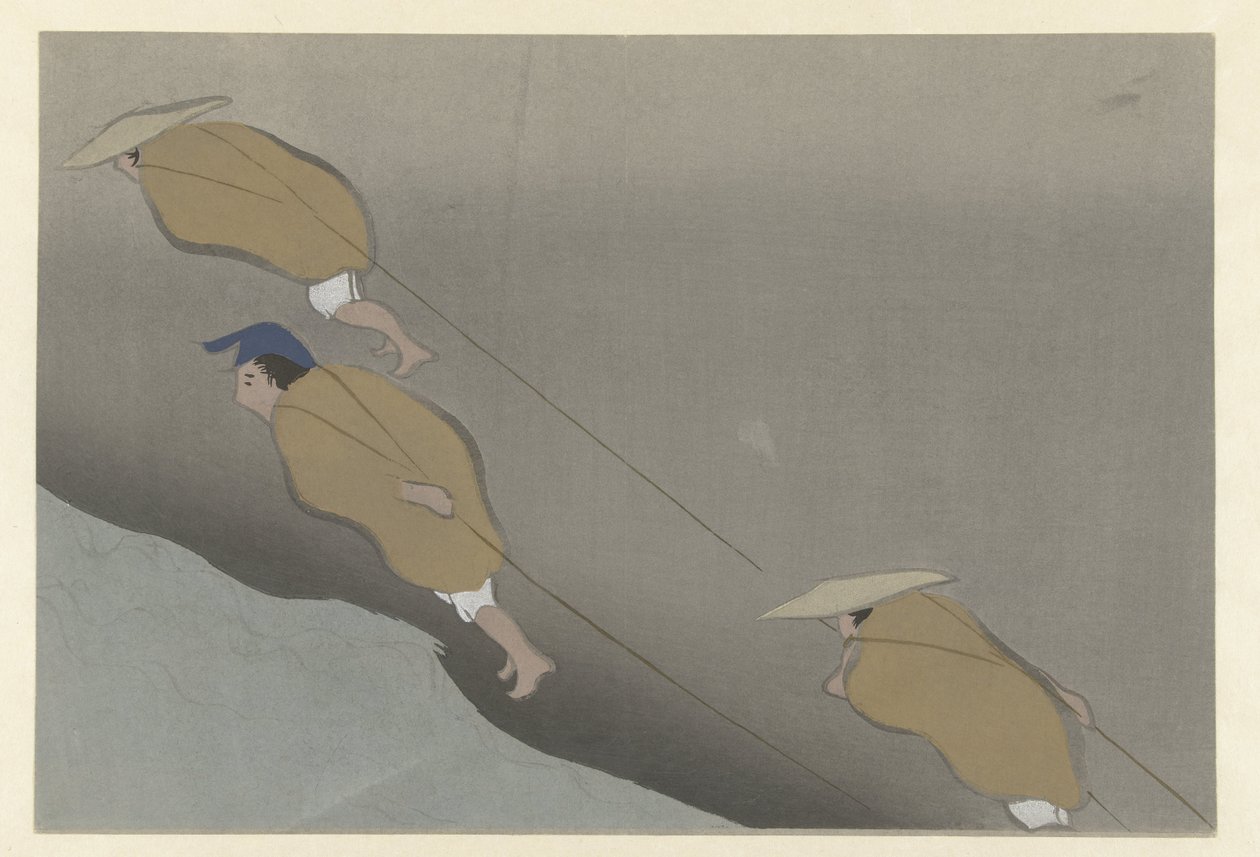Pulling a Boat (series title: Flowers of a Hundred Worlds) by Kamisaka Sekka