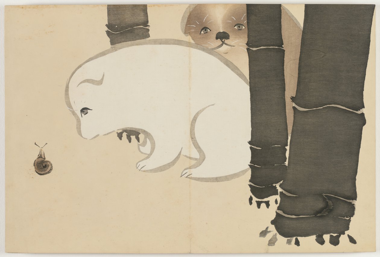Flowers of a Hundred Worlds (Momoyogusa): Puppies by Kamisaka Sekka