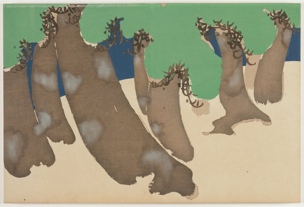 Flowers of a Hundred Worlds: Windswept Pines by Kamisaka Sekka