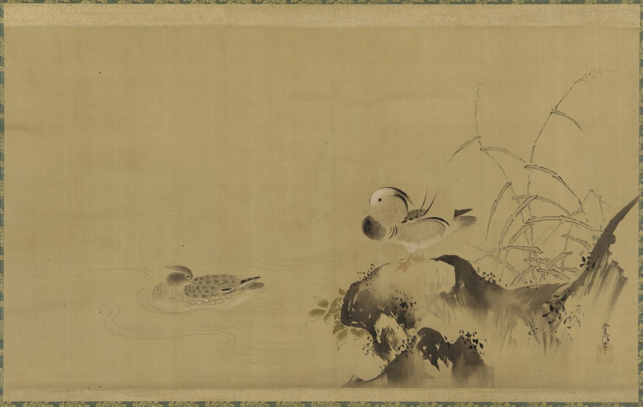 Mandarin Ducks in a Landscape, Edo period, mid 17th-early 18th century by Kano Tsunenobu