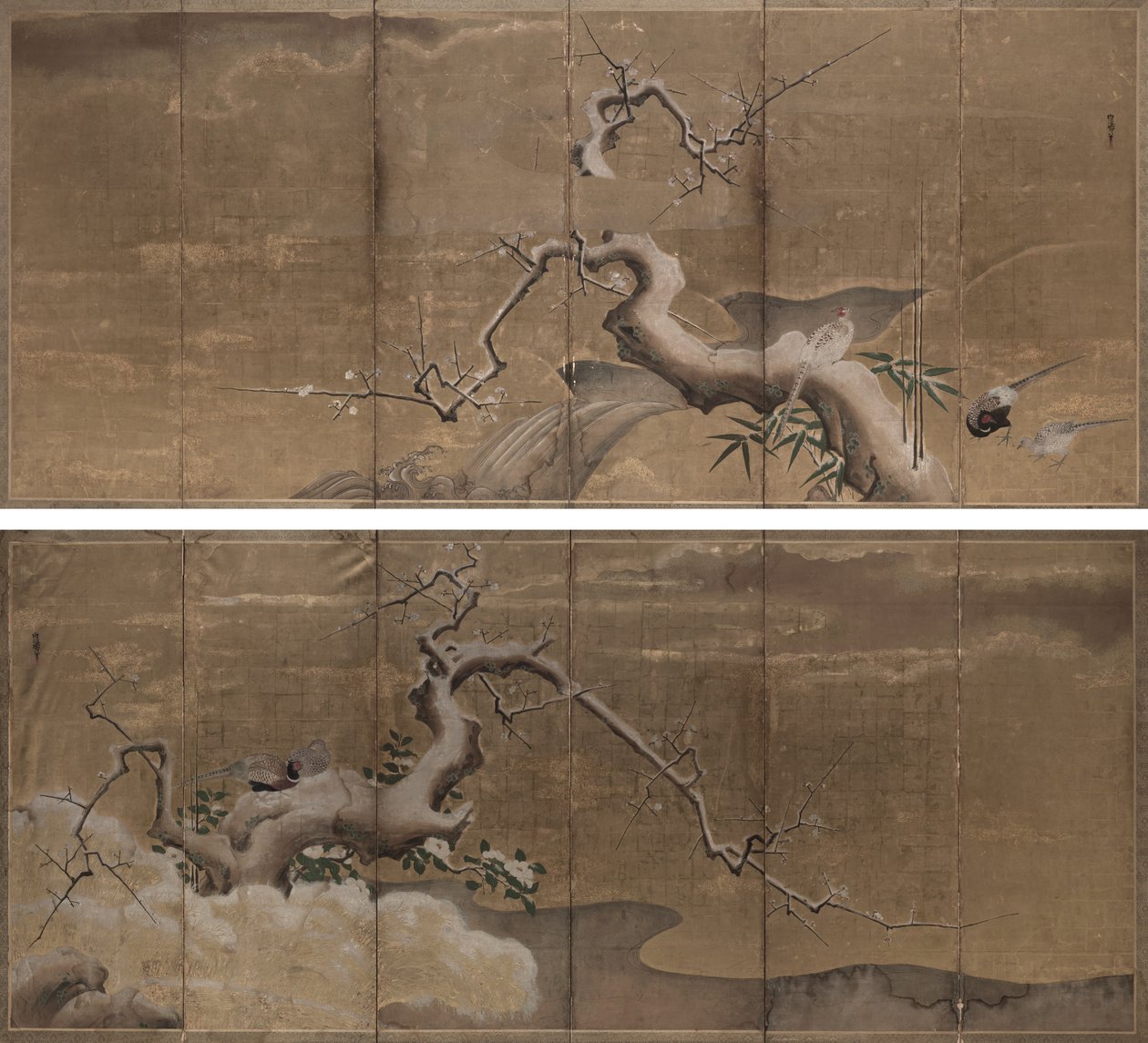 Winter Scene with Plum Trees and Pheasants by Kano Naonobu