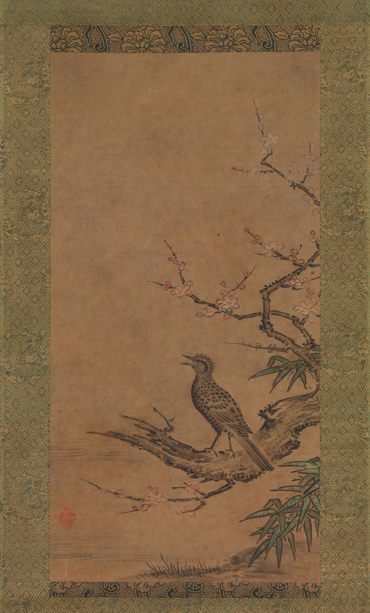 Brown-Eared Bulbul Hiyodori on a Branch of Plum by Kano Shoei