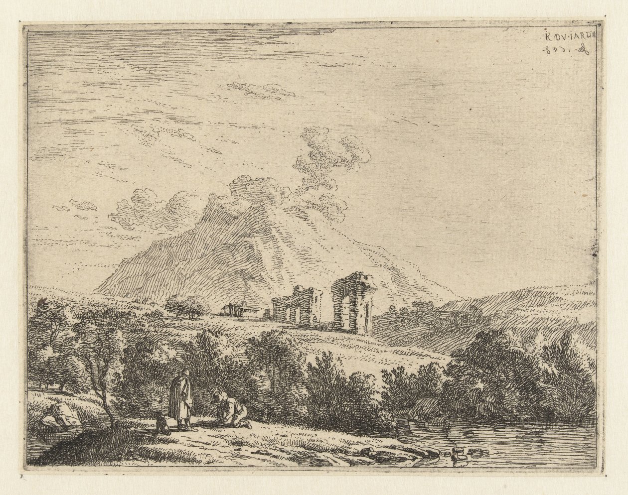 Landscape with Ruin and Two Men with a Dog by Karel Du Jardin