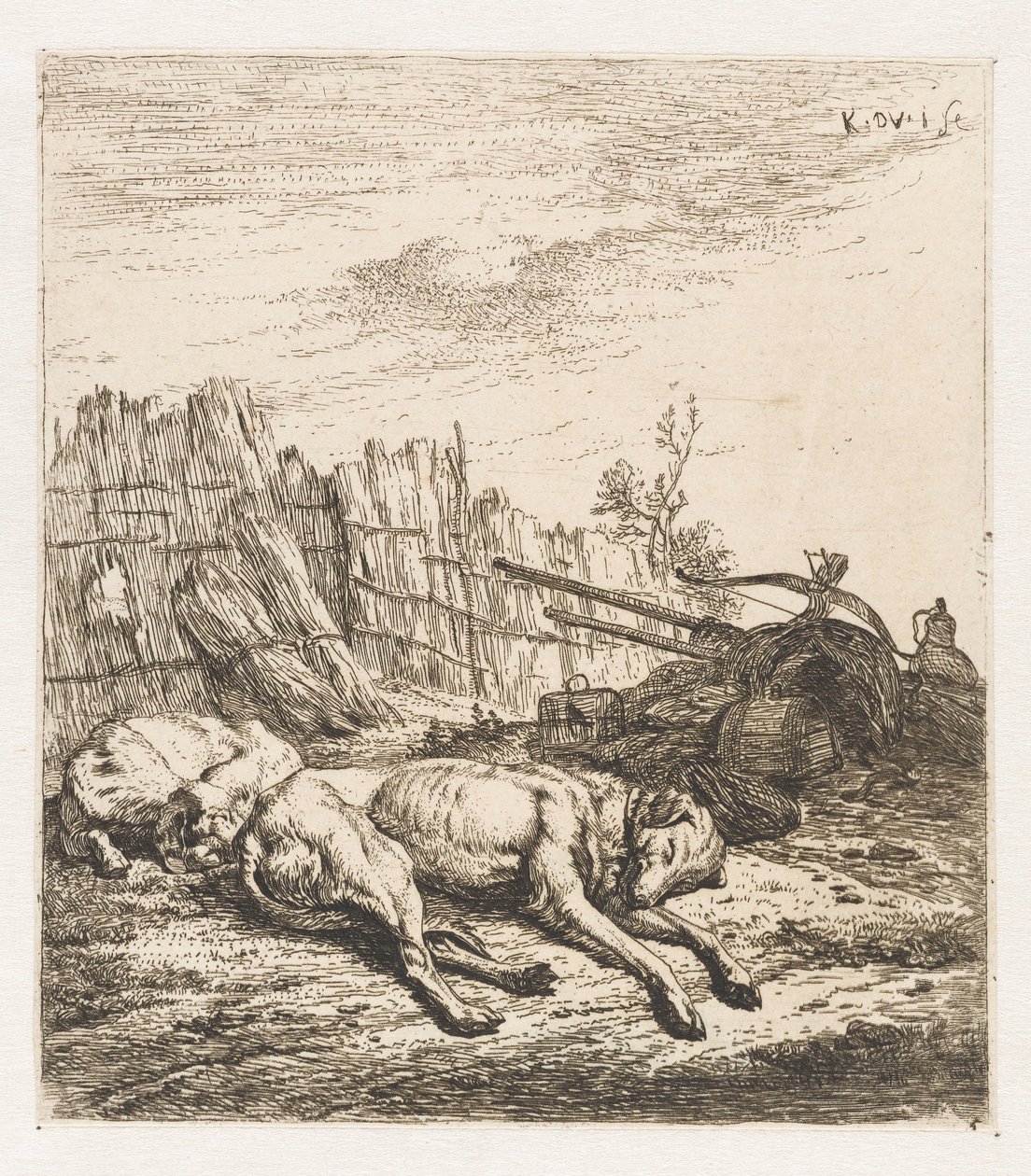 Sleeping hunting dogs (series title: Animals) by Karel Du Jardin