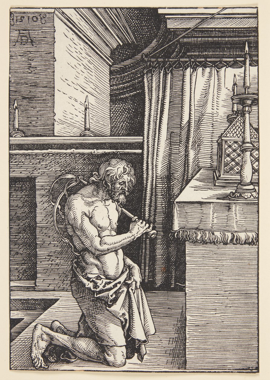 Old Man in Turban, Standing with Stick by Karel van der Pluym