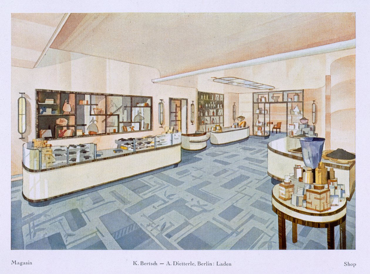 Perfume shop, illustration from Modern Interiors in Colour, 1929 by Karl Bertsch