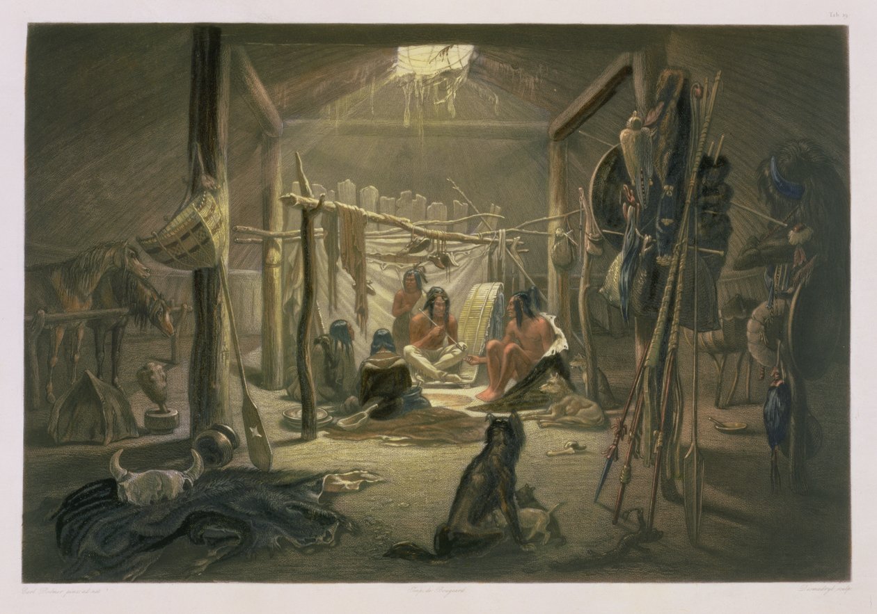The Interior of the Hut of a Mandan Chief, Plate 19 from Volume 2 of 
