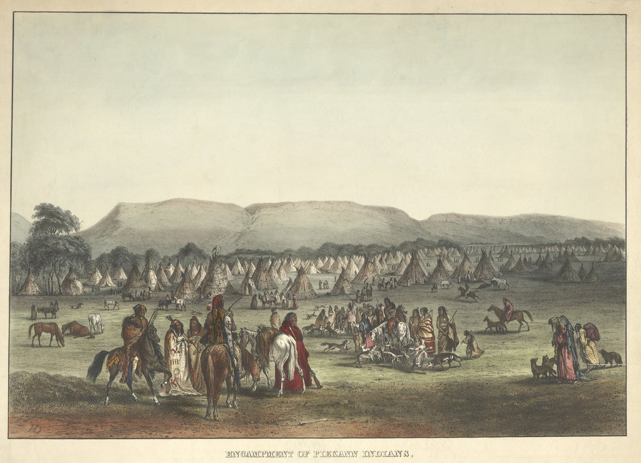 Encampment of Piegan Indians, pub. 1842 by Karl Bodmer