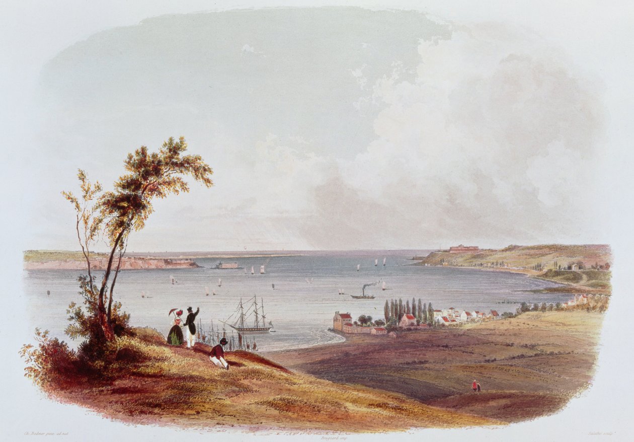 Entry to the Bay of New York, Staten Island, engraved by Salathe by Karl Bodmer