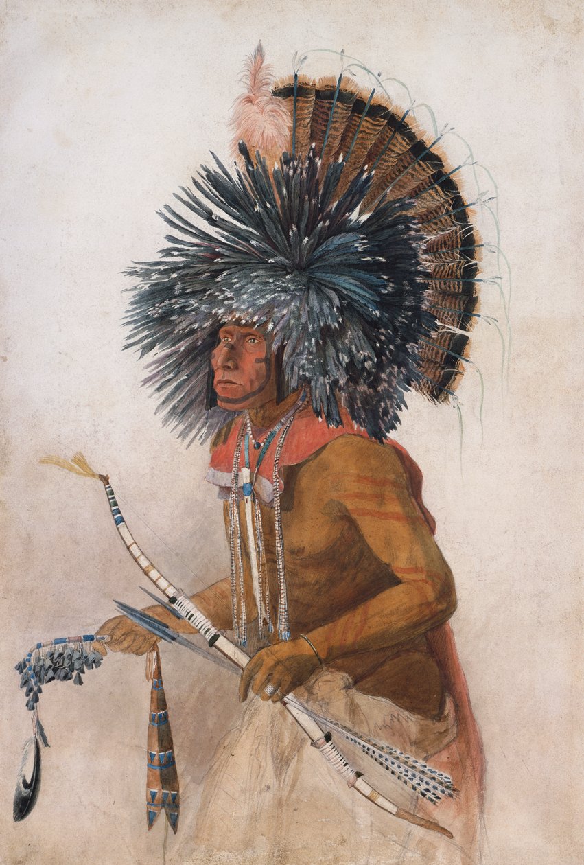 Pehriska-Ruhpa, Hidatsa Warrior, in Costume of the Dog Dance by Karl Bodmer