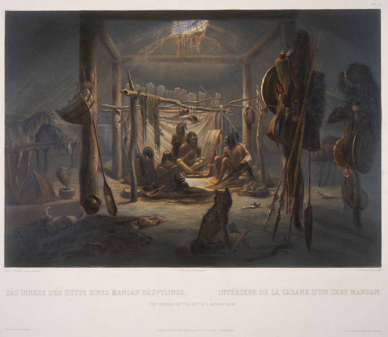 The Interior of the Hut of a Mandan Chief by Karl Bodmer