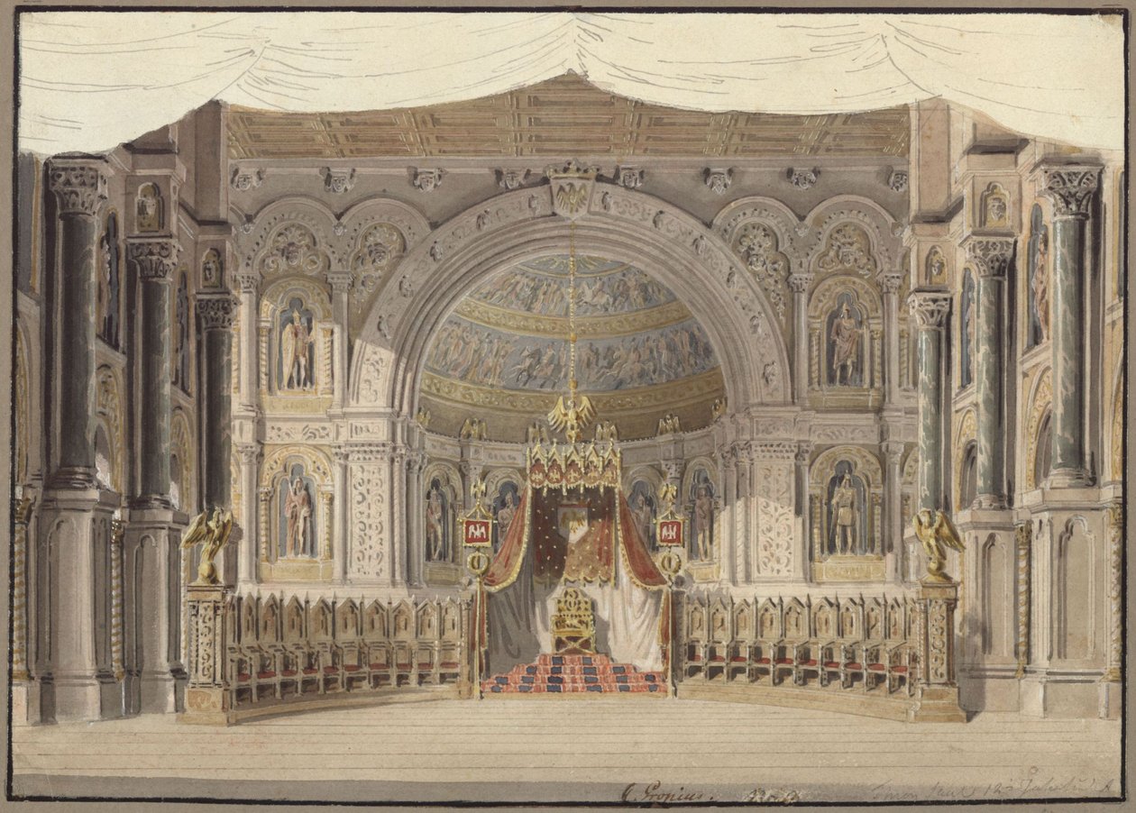 Agnes of Hohenstaufen. Opera by Gaspare Spontini. Design for the 1st Decoration. Imperial Hall by Karl Friedrich Schinkel