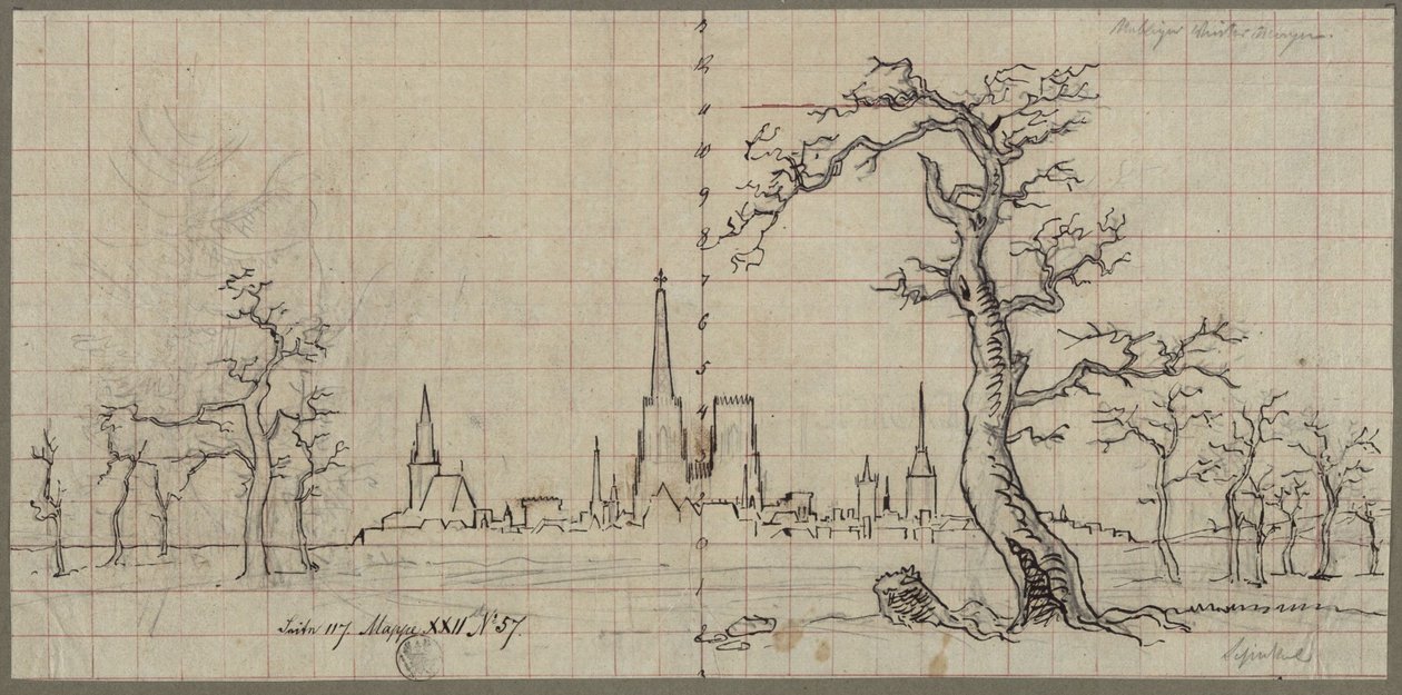 View of a City with Towering Cathedral in a Winter Landscape by Karl Friedrich Schinkel
