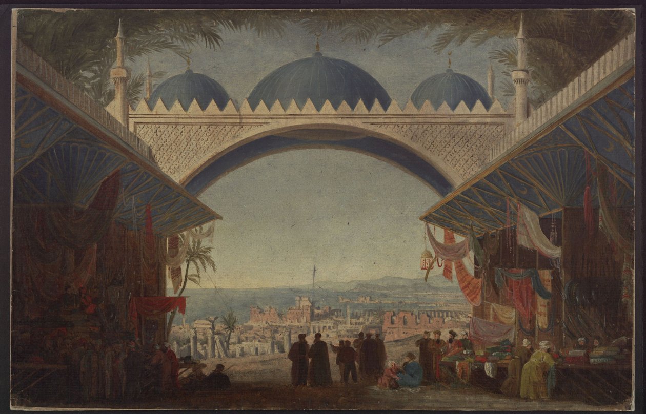 Aucassin and Nicolette. Opera by Georg Abraham Schneider. Design for the 5th Decoration. Bazaar in Tunis by Karl Friedrich Schinkel