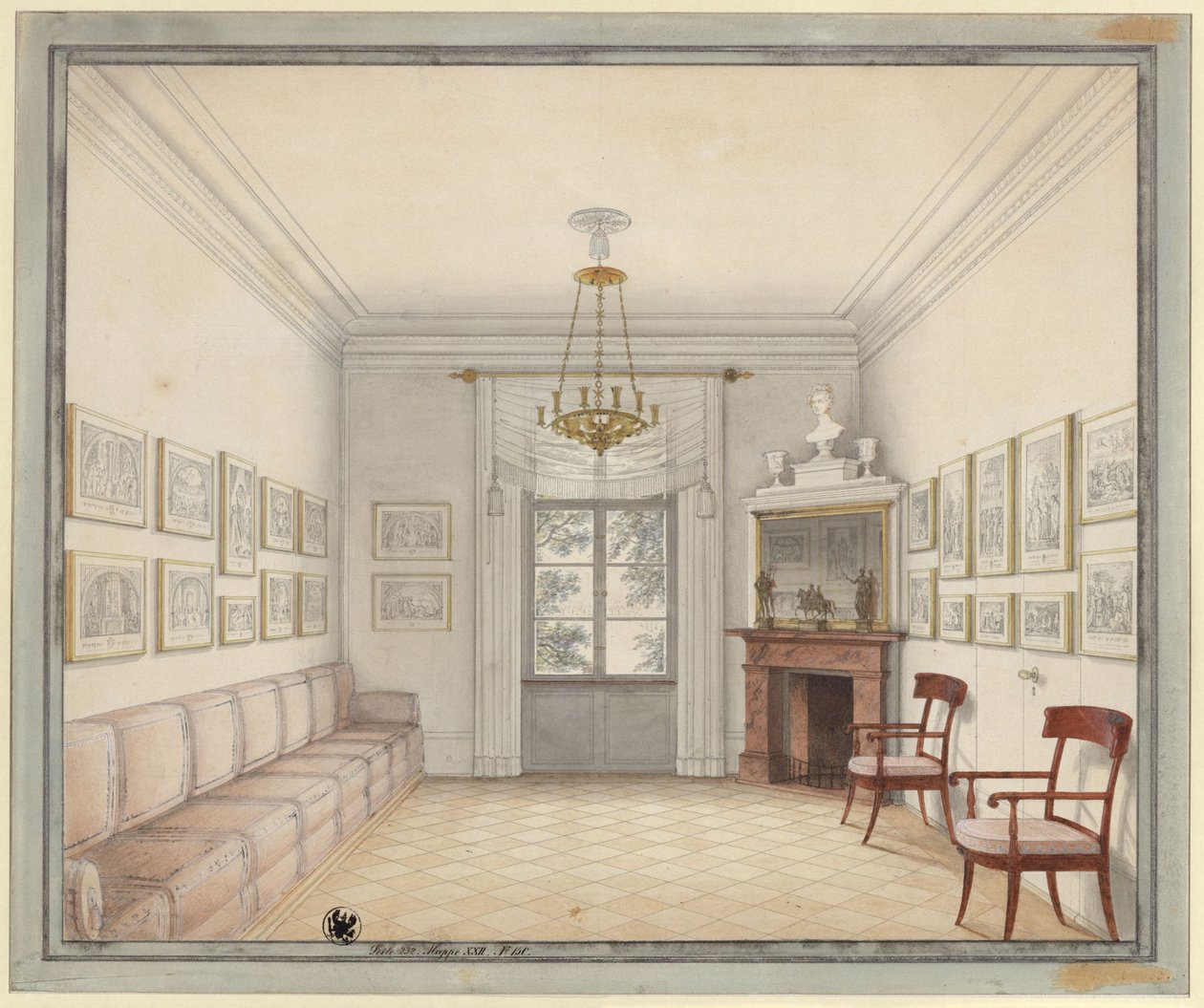 Berlin. Charlottenburg Palace, Palace Park, New Pavilion (Schinkel Pavilion). View of the White Room as a Model for the Design of the Rooms on the Upper Floor by Karl Friedrich Schinkel