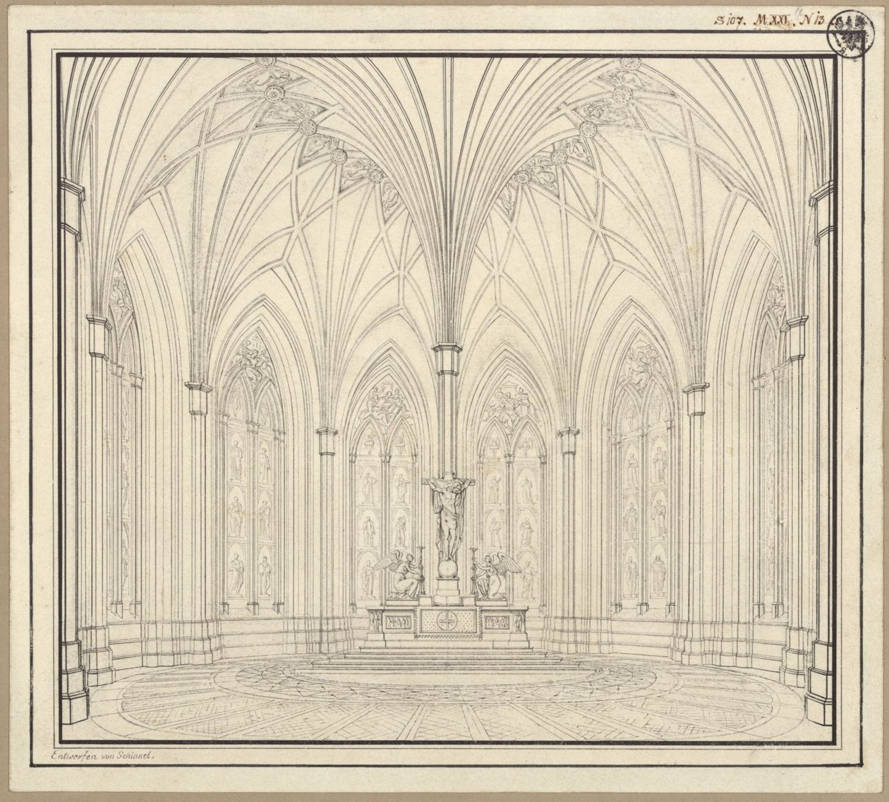 Berlin, Spittelmarkt. Design for Gertraudenkirche. Interior View of the Choir by Karl Friedrich Schinkel