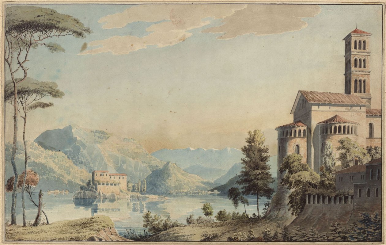 Decoration for General Use. Landscape with Lake and Church by Karl Friedrich Schinkel