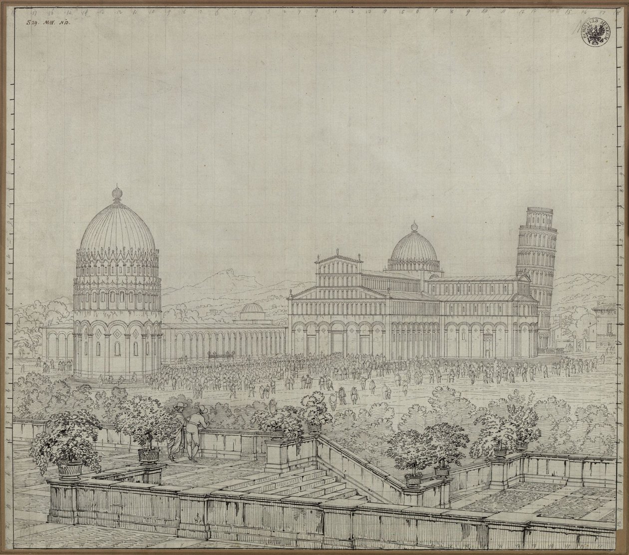 The Cathedral Church, the Leaning Tower, the Camposanto and the Baptistery in Pisa by Karl Friedrich Schinkel