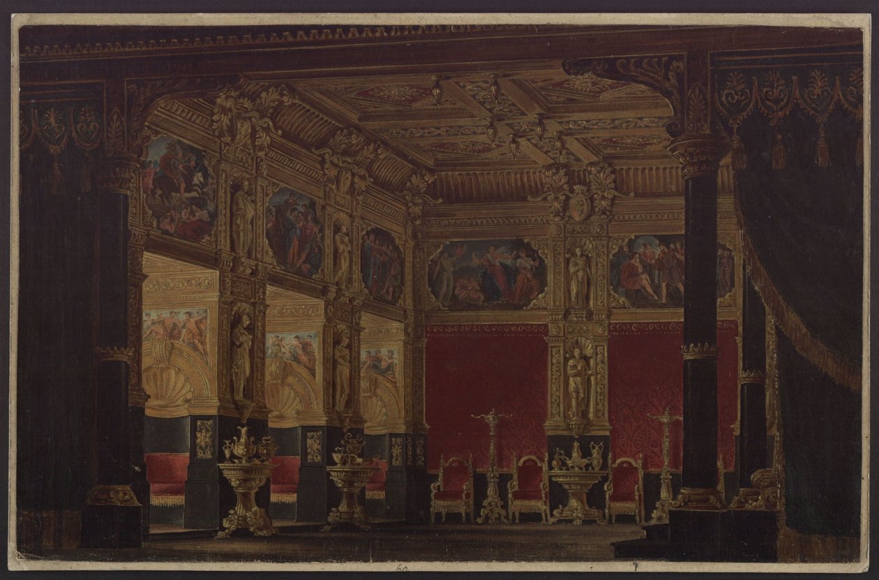 Don Carlos. Tragedy by Friedrich Schiller. Design for the 5th Decoration. Cabinet of Princess Eboli by Karl Friedrich Schinkel