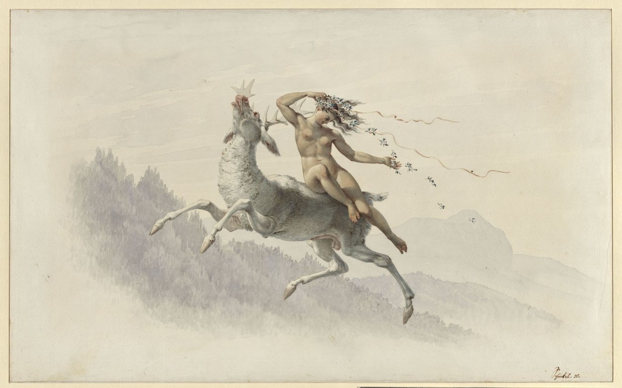Woman on a Deer Floating Through the Air by Karl Friedrich Schinkel