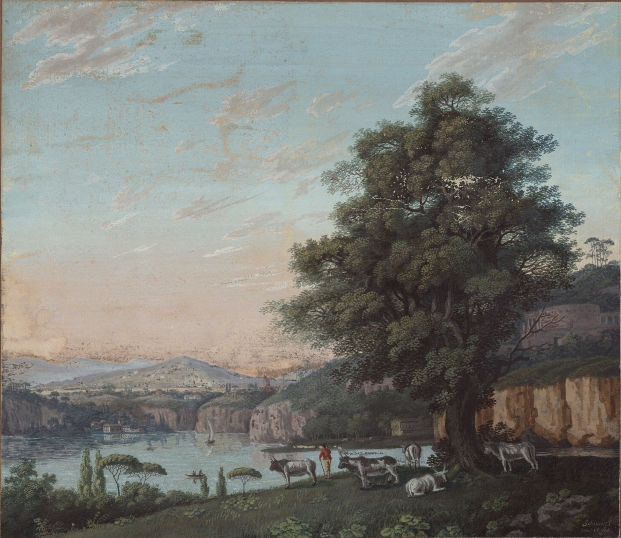 Italian Ideal Landscape with Tree, Herd, and Mountains by Karl Friedrich Schinkel