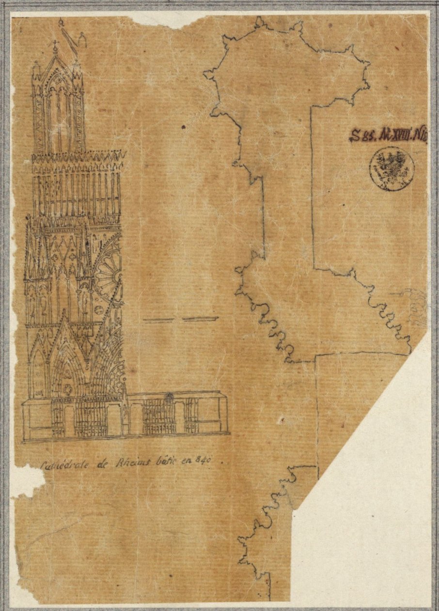 Cathedral of Reims (Partial Elevation of the West Facade and Ground Plan) by Karl Friedrich Schinkel