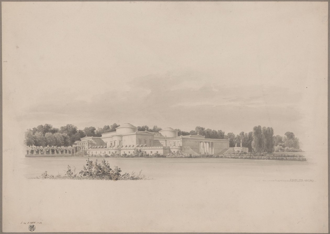 Potsdam-Sanssouci. Antique Country House near Charlottenhof Palace. Perspective View from Northeast by Karl Friedrich Schinkel