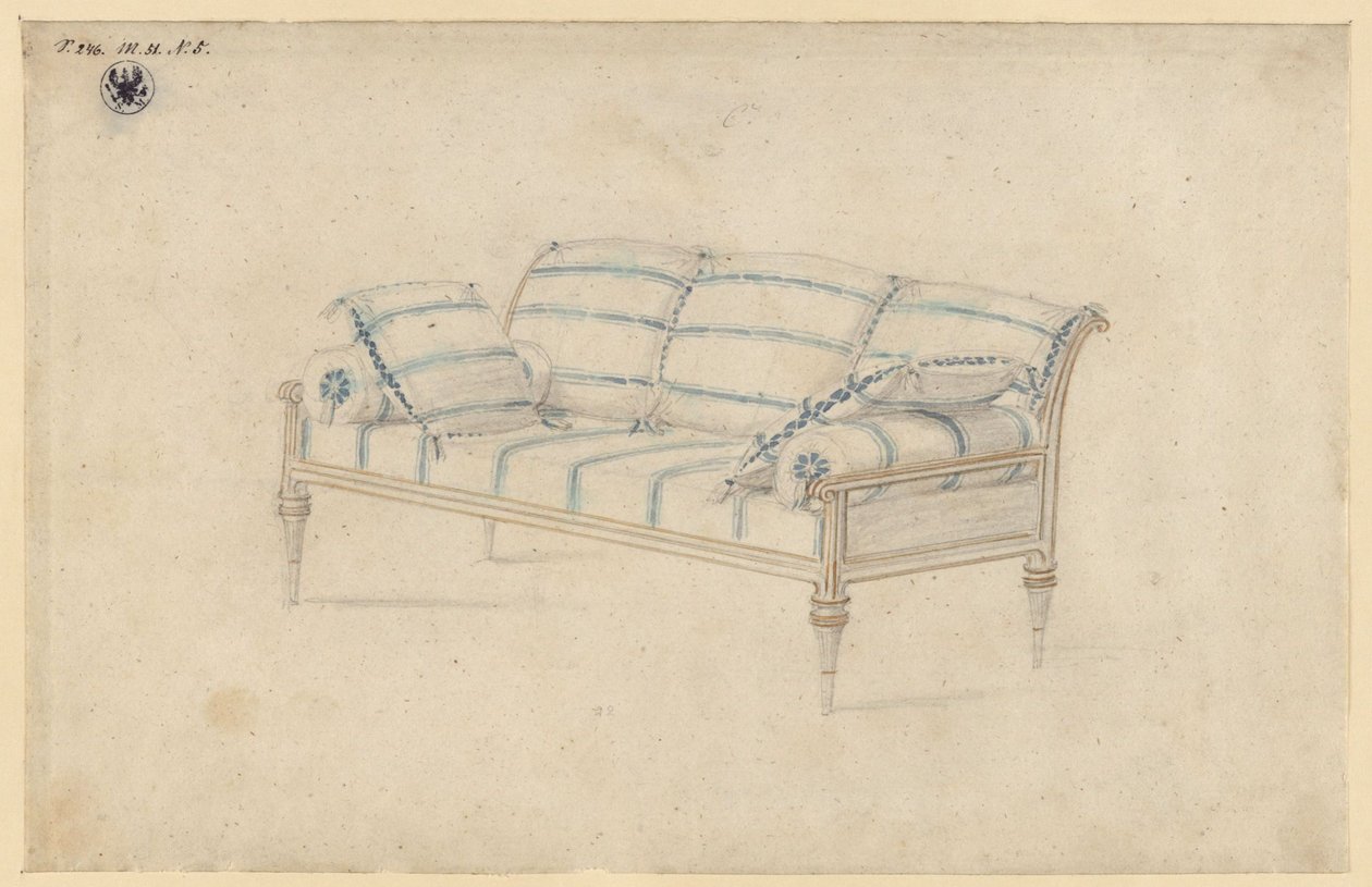 Potsdam-Sanssouci. Charlottenhof Palace. Sofa by Karl Friedrich Schinkel