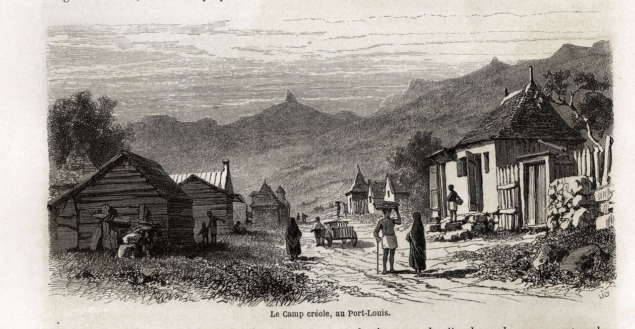 The camp creole, at Port Louis, drawing by Karl Girardet, to illustrate Alfred Verney