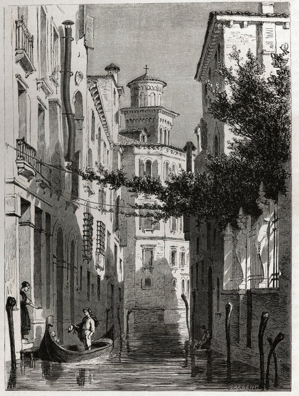The palace of Bianca Cappello in Venice. Drawing by Karl Girardet, to illustrate Adalbert de Beaumont