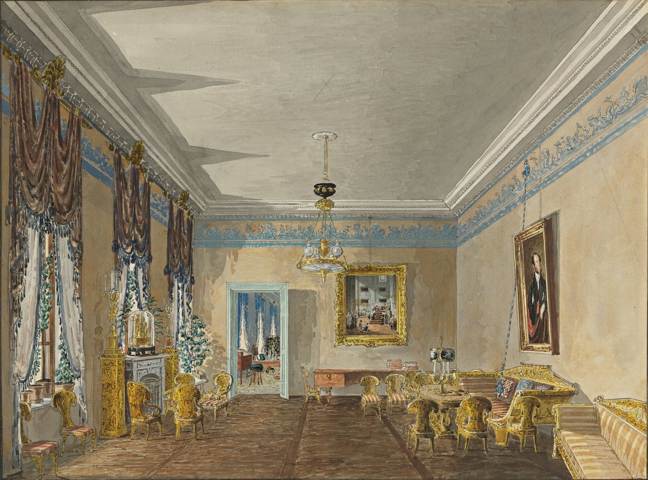 Drawing Room in the House of Princess Anna Gagarina in Petersburg, 1799 by Karl Ivanovich Kolmann