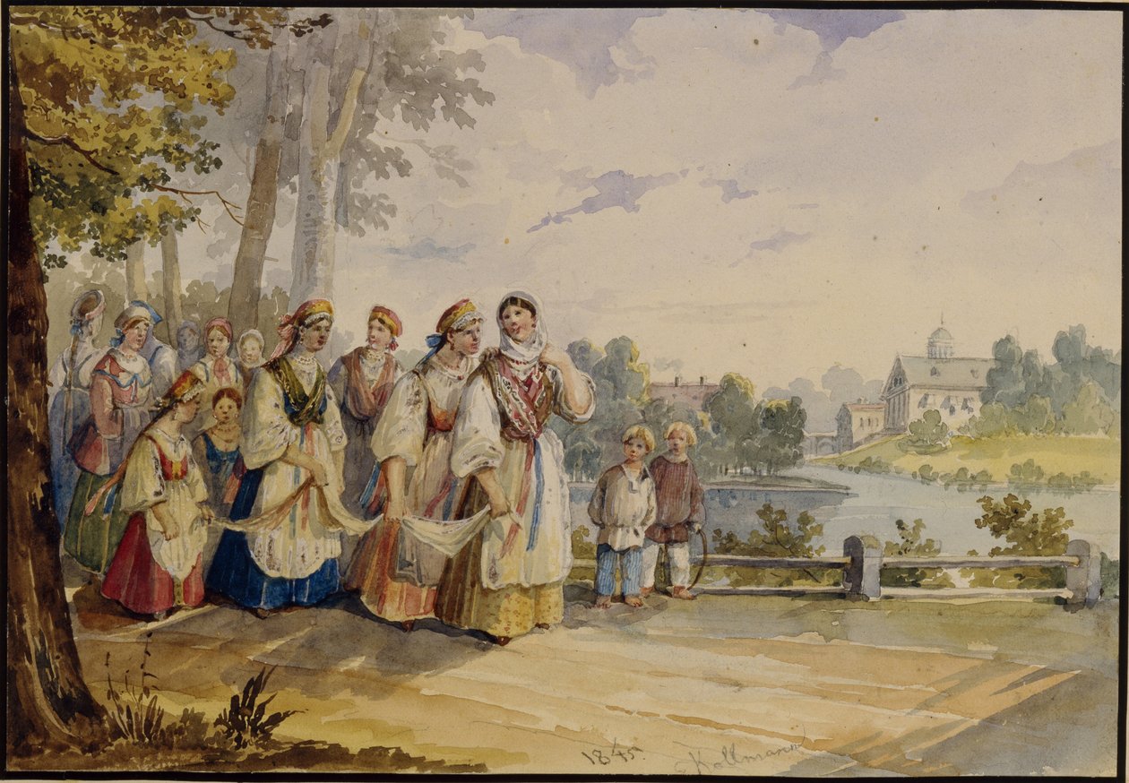 Russian Peasant Girls with Festival Dress, 1845 by Karl Ivanovich Kolmann
